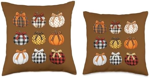 Cute Buffalo Plaid Pumpkin Coquette Bow Preppy Thanksgiving Throw Pillow - Image 3