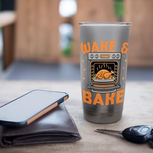Wake & Bake Funny Cooks Thanksgiving Humor for Home Chefs Stainless Steel Insulated Tumbler - Image 7
