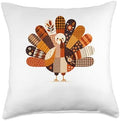 Fall Turkey Patchwork Holiday Quilted Turkey Thanksgiving Throw Pillow by Unknown