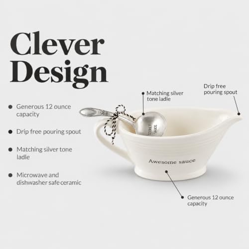 Mud Pie Circa Gravy Boat with Ladle, Awesome Sauce Ceramic Gravy Boat Set - Image 3