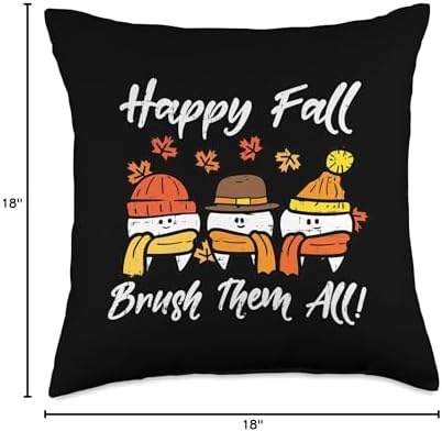Happy Fall Brush Them All Teeth Thanksgiving Dental Dentist Throw Pillow - Image 4
