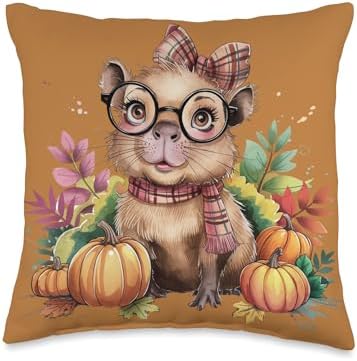 Fall Pumpkin Cute Capybara Fall Autumn Thanksgiving Throw Pillow by Unknown