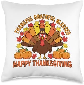 Thanksgiving Turkey Blessed Thankful Grateful Design Throw Pillow by Unknown