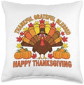 Thanksgiving Turkey Blessed Thankful Grateful Design Throw Pillow by Unknown