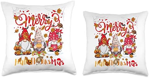 Merry Happy Hallothanksmas Gnomes Halloween Thanksgiving mas Throw Pillow - Image 3