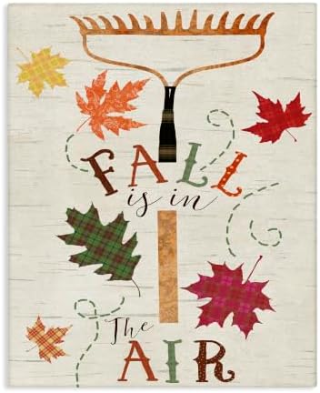 Fall Garden Rake Rustic Plaid, 16 x 20 Inch Canvas Wall Art by StupellIndustries