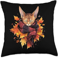 Fall Vibes Autumn Season Cat Lover Abyssinian Cat Kitten Autumn Fall Leaves Thanksgiving Throw Pillow, 18x18, Multicolor by Unknown