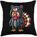 Turkey Costume Bear Funny Thanksgiving Turkey Women Men Throw Pillow by Unknown