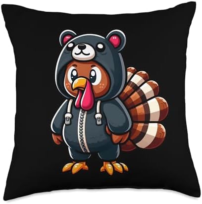 Turkey Costume Bear Funny Thanksgiving Turkey Women Men Throw Pillow by Unknown