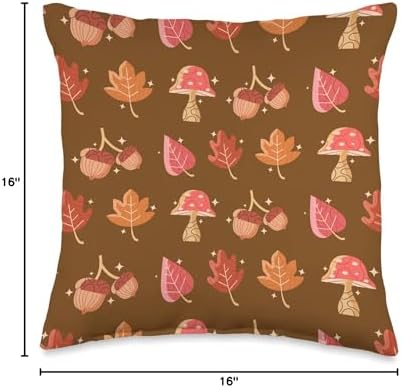 Cute Fall Thanksgiving Brown Leaves Toadstool Autumn Throw Pillow - Image 4