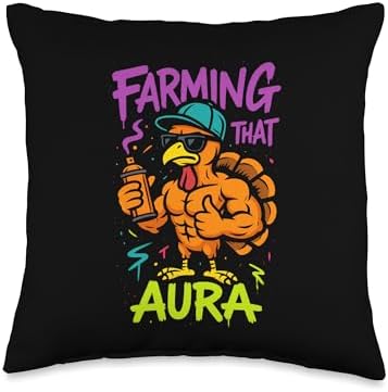 Farming That Aura Thanksgiving Turkey Teens Kids Rizz Vibes Throw Pillow by Unknown