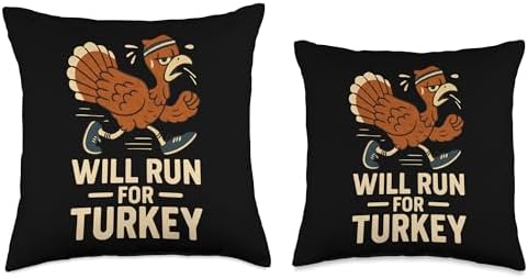 Funny Thanksgiving Trot Run Race 5K 10K Cartoon Turkey Throw Pillow - Image 3