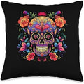 Floral Sugar Skull Flower Store Dia De Los Muertos Costume Halloween Day of Dead Sugar Skull Throw Pillow, 16x16, Multicolor