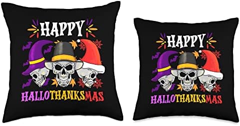 Halloween Thanksgiving Christmas Funny Happy HalloThanksMas Throw Pillow - Image 3