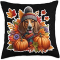 Autumn Fall Plott Hound Dog Owner Thanksgiving Mom Dad Cozy Throw Pillow by Unknown