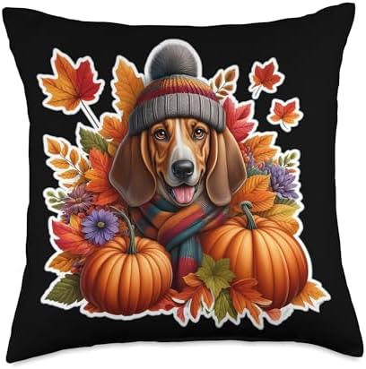 Autumn Fall Plott Hound Dog Owner Thanksgiving Mom Dad Cozy Throw Pillow by Unknown