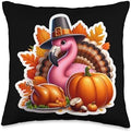 Thanksgiving Flamingo Fall Autumn Cottagecore Pumpkin Cute Throw Pillow by Unknown