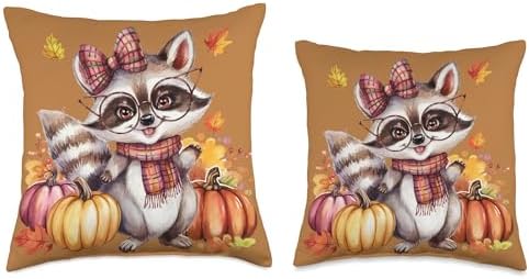 Fall Pumpkin Cute Raccoon Fall Autumn Thanksgiving Throw Pillow - Image 3