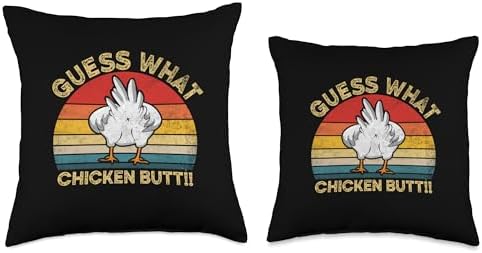 Retro Groovy Thanksgiving Turkey Chicken Butt Cute Guess What Chicken Butt Funny White Distressed Dad Joke Throw Pillow, 18x18, Multicolor - Image 3