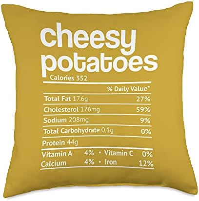 Cheesy Potatoes Nutrition Fact Funny Thanksgiving Christmas Throw Pillow by Unknown