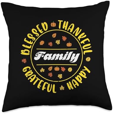 Thanksgiving Family Blessed Grateful Fall Women Men Kids Throw Pillow by Unknown