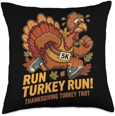 Turkey Trot Season Thanksgiving Day Run Turkey Run Throw Pillow by Unknown