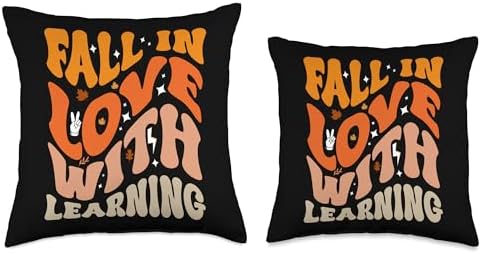Fall In Love With Learning Fall Teacher Thanksgiving Groovy Throw Pillow - Image 3