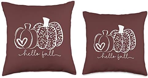 Hello Fall Leopard Pattern Pumpkin Thanksgiving Vibe Throw Pillow - Image 3