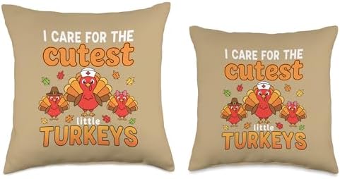 I Care for The Little Turkeys Nurse Turkey Thanksgiving Cute Throw Pillow - Image 3