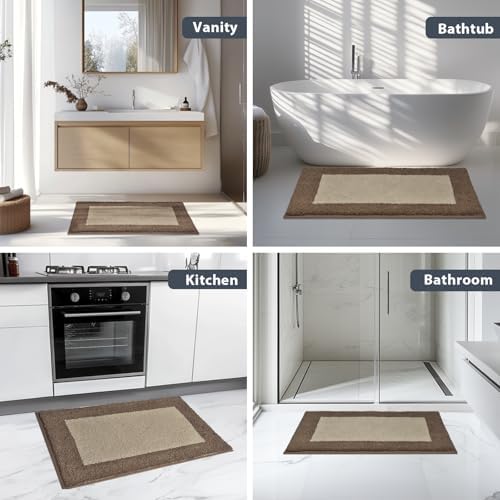 anllugs Bathroom Rugs, 24" x 36" Soft Bath Rugs, Taupe & Dark Brown