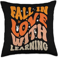 Fall In Love With Learning Fall Teacher Thanksgiving Groovy Throw Pillow by Unknown