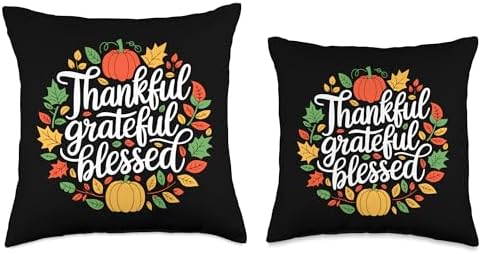 Thankful Grateful Blessed, Friendsgiving Thanksgiving Throw Pillow - Image 3