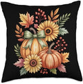 Pumpkins & Sunflowers Thanksgiving Throw Pillow by Unknown