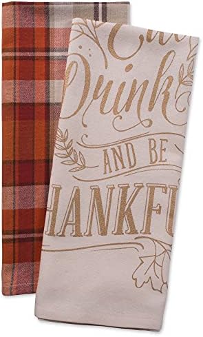 DII Fall Basics Kitchen Dishtowel Collection Printed & Plaid Fall Dish Towel Set, 18x28, Be Thankful Plaid, 2 Count - Image 2