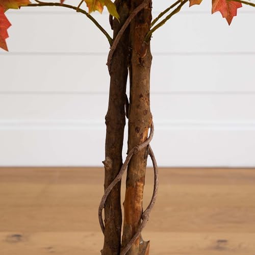 Nearly Natural 4-FT Deluxe Autumn Artificial Maple Tree, Faux Fall Décor for Home, Decorations for Fall, Autumn, Thanksgiving, and Halloween with Black Nursery Pot - Image 5