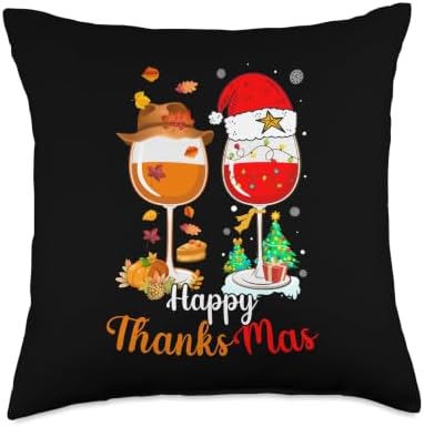 Happy Thanksmas Wine Thanksgiving Christmas Throw Pillow by Unknown