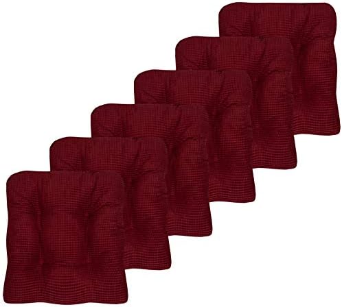 Sweet Home Collection Chair Cushion Crushed Memory Foam Pads Premium Slip Non Skid Microdot Rubber Back Tufted 16" x 16" x 3.25" Thick Seat Cover, 6 Pack, Burgundy Red by SweetHomeCollection