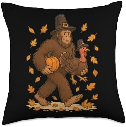 Bigfoot Thanksgiving Vibes for Thanksgiving Lovers and Fall Throw Pillow by Unknown