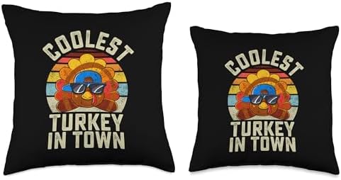 Thanksgiving Boy Girls Toddler Retro Coolest Turkey in Town Throw Pillow - Image 3