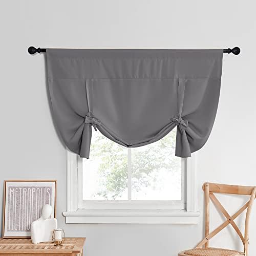 NICETOWN Tie Up Curtain - Small Kitchen Curtains and Valances Set Blackout Adjustable Silver Rod Pocket Roman Shades for Window Home Decor, 1 Panel, W 52 x L 45 in, Grey by NICETOWN