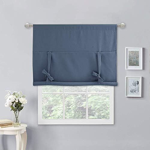 NICETOWN Blackout Room Darkening Curtain Balloon Valance Drape for Kitchen Window, Farmhouse Rod Pocket Curtain Panel for Bathroom Living Room, 52" Wide by 63" Long, Stone Blue, 1 Panel - Image 5