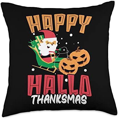 Happy Hallothanksmas Wine Halloween Thanksgiving Christmas Throw Pillow by Unknown