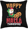 Happy Hallothanksmas Wine Halloween Thanksgiving Christmas Throw Pillow by Unknown