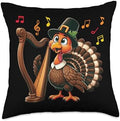 Funny Thanksgiving Turkey Playing Harp Music Lover Throw Pillow by Unknown