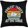 Coolest Turkey at the Table Funny Cute Thanksgiving Vintage Throw Pillow by Unknown