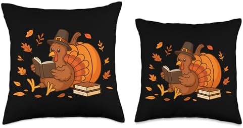 Thanksgiving Turkey Reader for Book Lovers Fall Season Throw Pillow - Image 3