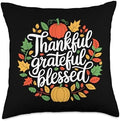 Thankful Grateful Blessed, Friendsgiving Thanksgiving Throw Pillow by HadleyDesigns