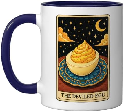 The Deviled Egg Tarot Card Ceramic Mug, Dark Blue/White, 11oz by Unknown