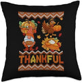 Thankful Thanksgiving Cute Gnome Pumpkin Pie Turkey Sweater Throw Pillow by Unknown