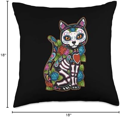 Cat Sugar Skull Mexico Calavera Dia De Los Muertos Halloween Throw Pillow